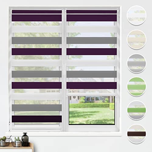 HOMEDEMO Doppelrollo Klemmfix ohne Bohren, (Weiss-Anthrazit-Aubergine, 50x130cm) Duo Rollo Klemmrollo lichtdurchlässig, Fensterrollo Sichtschutz von HOMEDEMO