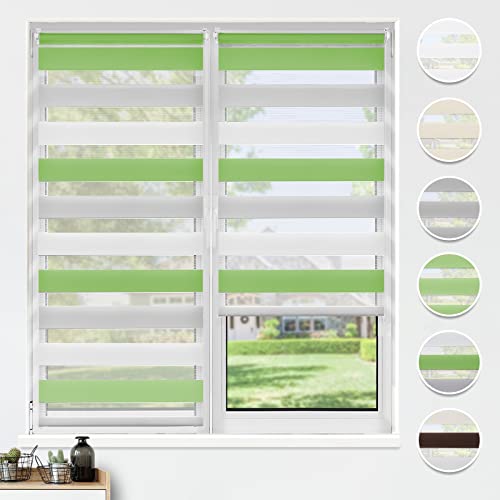 HOMEDEMO Doppelrollo Klemmfix ohne Bohren & mit Bohren, Rollos für Fenster und Tür, (Weiss-grau-grün, 110x120cm) Duo Rollo Klemmrollo lichtdurchlässig, Fensterrollo Sichtschutz von HOMEDEMO