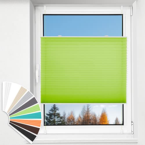 HOMEDEMO Plissee Klemmfix ohne Bohren Jalousien (Grün, 45x130cm) Plisseerollo Fensterrollo mit Klemmträger, Faltrollo Klemmrollo Sicht-und Sonnenschutz Rollos für Fenster & Tür von HOMEDEMO