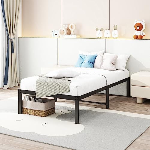 HOMERECOMMEND Bett 90 x 200 cm Metallbett Bettgestell,mit Lattenrost aus Metall, Leichte Montage, Umfangreicher Stauraum,Schwarz Bettrahmen von HOMERECOMMEND