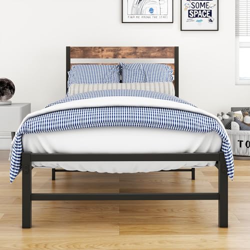 HOMERECOMMEND Bettrahmen Bett 90x200 cm Metallbett mit Kopfteil und Fußteil Heavy Duty-Metall-Plattform-Bettrahmen Solid und stabil Metalllatten Unterstützung von HOMERECOMMEND