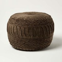 Sofia - Samt-Pouf geflochten & plissiert - schokoladenbraun, 50 x 35 cm - Schokoladenbraun - Homescapes von HOMESCAPES