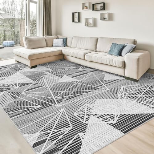 HOMFINE Moderner Teppich Wohnzimmer-Waschbar Kurzflor Teppich Schlafzimmer Flauschiger rutschfest Teppich für Balkon, Esszimmer Teppich, Geometrischer Teppich 80 x150 cm, Grau von HOMFINE