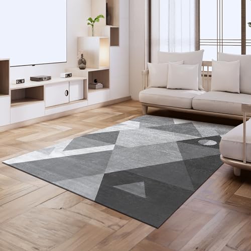 HOMFINE Moderner Wohnzimmer Teppich-Waschbar Teppich Kurzflor Teppich Schlafzimmer Flauschiger rutschfest Teppich, Esszimmer Teppich, Geometrischer Teppich 120 x170 cm, Grau von HOMFINE