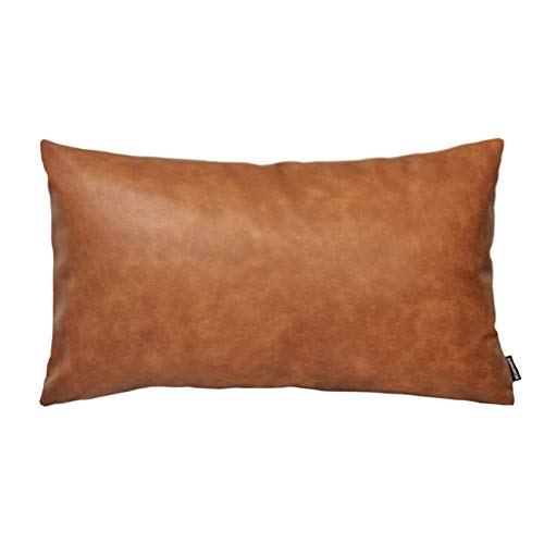 HOMFINER Kunstleder Lendenwirbelkissen Überwurf Kissenbezug 30,5 x 50,8 cm Dekorative Schlafzimmer Wohnzimmer Modern Boho Akzent Rechteckig Cognac Braun Kleiner Kissenbezug für Bett Sofa Couch von HOMFINER