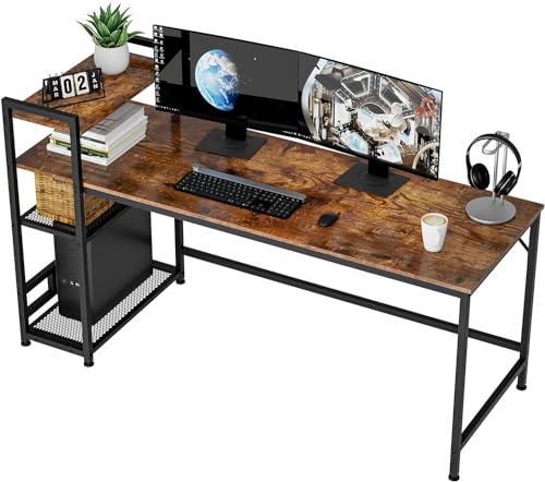 HOMIDEC Schreibtisch, Computertisch mit Bücherregal, Studiencomputer-Laptoptisch mit 4 Tier DIY Lagerregalen Schreiben Tisch für Home Office Schlafzimmer 160x60x110cm von HOMIDEC