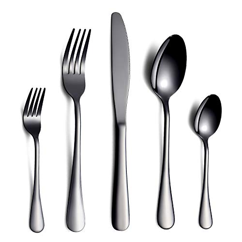 HOMQUEN Schwarzes Besteck/Besteck Set,30 Stück Edelstahl Messer Gabel Löffel Set für 6 Personen (Schwarz, 6 Sets) von HOMQUEN