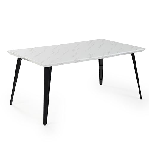 HOMYLIN Esstisch, 150 cm, modernes Design, Tischplatte mit Marmor-Furnier-Effekt, Elegante ESS- und Wohnzimmernutzung, stabile Schwarze Metallbeine, Elegantes, modernes Dekor, Weiß HOMYLIN Esstisch, 150 cm, modernes Design, Tischplatte mit Marmor-Furnier-Effekt, Elegante ESS- und Wohnzimmernutzung, stabile Schwarze Metallbeine, Elegantes, modernes Dekor, Weiß von HOMYLIN