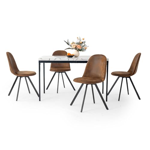 HOMYLIN Esszimmerstühle und Tisch, 5-teiliges Set, 120 cm, rechteckig, Marmor-Weiß-Effekt, Tischplatte Esstisch mit 4 drehbaren Wildleder-braunen Küchenstühlen HOMYLIN Esszimmerstühle und Tisch, 5-teiliges Set, 120 cm, rechteckig, Marmor-Weiß-Effekt, Tischplatte Esstisch mit 4 drehbaren Wildleder-braunen Küchenstühlen von HOMYLIN