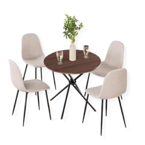 HOMYLIN Esszimmerstühle und Tisch, 5-teiliges Set, 80 cm, rund, Espresso-Braun-Effekt, Schreibtisch-Esstisch mit 4 Slubbed Fabric Beige Küchenstühle HOMYLIN Esszimmerstühle und Tisch, 5-teiliges Set, 80 cm, rund, Espresso-Braun-Effekt, Schreibtisch-Esstisch mit 4 Slubbed Fabric Beige Küchenstühle von HOMYLIN