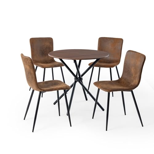 HOMYLIN Esszimmerstühle und Tisch, 5-teiliges Set, 80 cm, rund, Espresso-Braun-Effekt, Schreibtisch-Esstisch mit 4 Wildlederbraunen, quadratischen Rückenlehnen, Küchenstühle HOMYLIN Esszimmerstühle und Tisch, 5-teiliges Set, 80 cm, rund, Espresso-Braun-Effekt, Schreibtisch-Esstisch mit 4 Wildlederbraunen, quadratischen Rückenlehnen, Küchenstühle von HOMYLIN