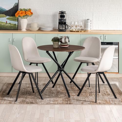 HOMYLIN Esszimmerstühle und Tisch, 5-teiliges Set, 80 cm, rund, Espressobraun-Effekt, Schreibtisch-Esstisch mit 4 drehbaren Stoffen, Beige HOMYLIN Esszimmerstühle und Tisch, 5-teiliges Set, 80 cm, rund, Espressobraun-Effekt, Schreibtisch-Esstisch mit 4 drehbaren Stoffen, Beige von HOMYLIN