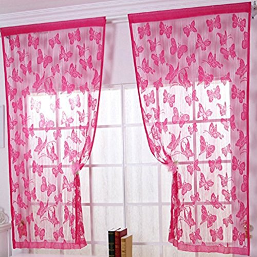 HONG 2er Stück Schmetterling Fadenvorhang Franse Türfensterscheibe Raumteiler Quaste Tür Fenster Vorhang,100cm *200cm (Rosa) von HONG