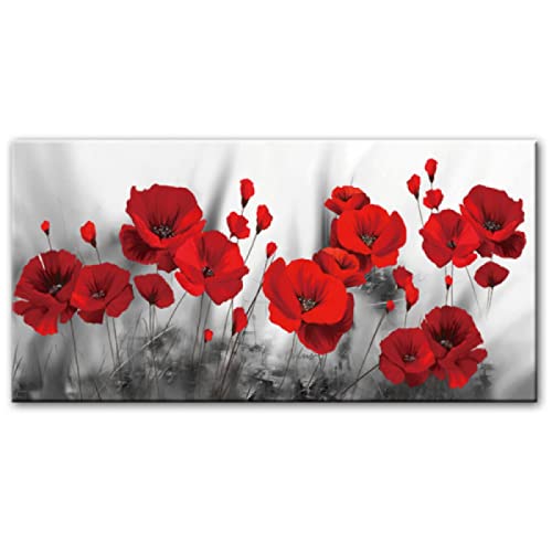 Leinwanddruck Mohnblumen Blumen Leinwand Gemälde an der Wand Kunst Poster und Drucke Rote Blumen Leinwand Kunst Wandbilder für Schlafzimmer 70x140cm/27.5"x55.1" Kein Rahmen - 17 von HONGC