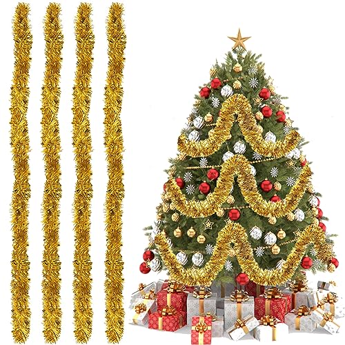 Glänzend Lametta Girlande, Metallische Lametta Girlanden, Weihnachten Lametta Glänzend, 2M Weihnachten Deko Lametta, für Weihnachtsbaum Weihnachtsfeier, 4 Stück, Gold von HONGECB