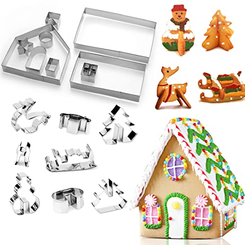 HONGECB 3D Weihnachten Ausstechformen, 3D keksausstecher weihnachten, Plätzchen Ausstecher 3D, DIY Weihnachten Ausstecher Set, fLebkuchenhaus Haus Form, für Backen Küche Zubehör, 18 Stück von HONGECB