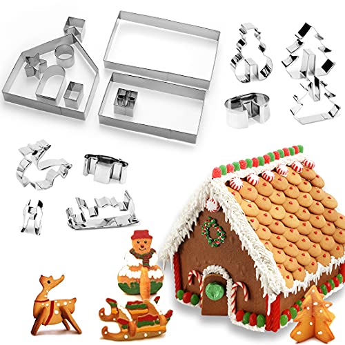 HONGECB Plätzchen Ausstecher 3D, Weihnachten Lebkuchenhaus, Edelstahlform Weihnachtshaus, 3D keksausstecher weihnachten, DIY Weihnachten Ausstecher Set, für Kekse Backen Küche Zubehör, 18 stück von HONGECB