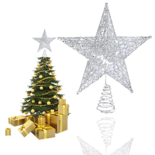 SUNCHE Weihnachtsbaum Stern Topper, Weihnachten Stern Baumspitze, Stern für Weihnachtsbaumspitze, Glitzernd Stern aus Metall, Glitzer Christbaumspitze, für Christbaum Neujahr Party, 20 cm, Silber von HONGECB