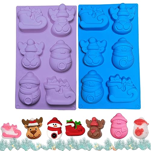 Weihnachten Silikonformen - 2er Pack, Blau Und Lila | Silikonformen Weihnachten Von Weihnachtsmann/Schneemann/Rentier/Tannenbaum Form, Vielseitig Verwendbar Für Weihnachtsbäckerei Und Diy-Projekte von HONGECB