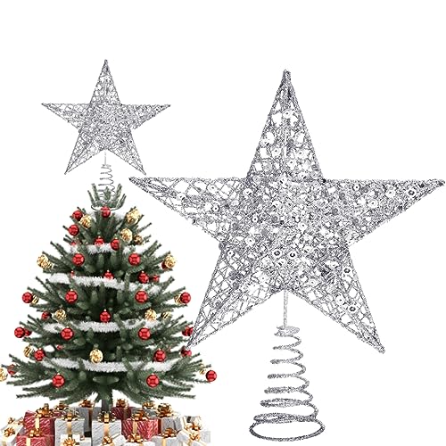 Weihnachtsbaum Stern Topper, Christmas Tree Star, Weihnachtsdeko Baumspitze, Weihnachtsdeko Baumspitze, Metall Christbaumspitze, für Weihnachtsbaumspitze Dekoration, 20 cm, Silber von HONGECB