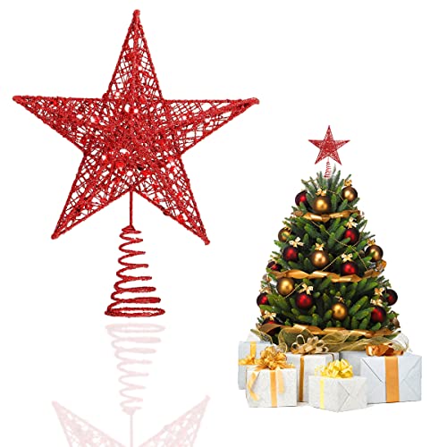 Weihnachtsbaum Stern Topper, Stern Baumspitze, Stern für Weihnachtsbaumspitze, Glitzernd Stern aus Metall, Glitzer Christbaumspitze, Glitzernde Baum Top Stern, für Weihnachten Fest, 20 cm, Rot von HONGECB