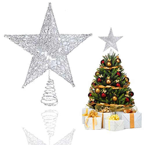 Weihnachtsbaum Stern Topper, Stern Baumspitze, Stern für Weihnachtsbaumspitze, Glitzernd Stern aus Metall, Glitzer Christbaumspitze, Glitzernde Baum Top Stern, für Weihnachten Fest, 20 cm, Silber von HONGECB