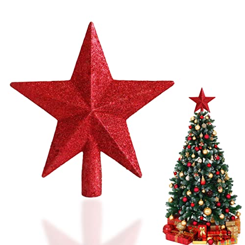 Weihnachtsbaumspitze Stern, Glitter Baum Stern, Glitzer Christbaumspitze, Weihnachtsbaum Stern Topper, Baumschmuck Glitzernde, Christbaumschmuck, Verzierung für Weihnachten Fest Zuhause, Rot von HONGECB