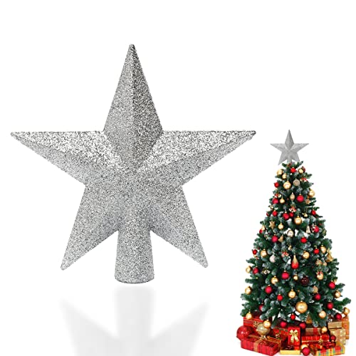 Weihnachtsbaumspitze Stern, Glitter Baum Stern, Glitzer Christbaumspitze, Weihnachtsbaum Stern Topper, Baumschmuck Glitzernde, Christbaumschmuck, Verzierung für Weihnachten Fest Zuhause, Silber von HONGECB