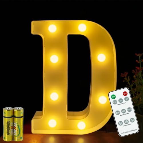 Buchstaben Lichter HONPHIER® Buchstabe Lampe Fernbedienung Alphabet Lampe LED Brief Beleuchtung Buchstabe Licht Beleuchtete Buchstaben Nachtlichter Dekoration für Geburtstag Party Hochzeit (D) von HONPHIER