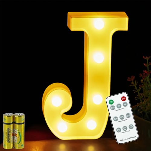 Buchstaben Lichter HONPHIER® Buchstabe Lampe Fernbedienung Alphabet Lampe LED Brief Beleuchtung Buchstabe Licht Beleuchtete Buchstaben Nachtlichter Dekoration für Geburtstag Party Hochzeit (J) von HONPHIER