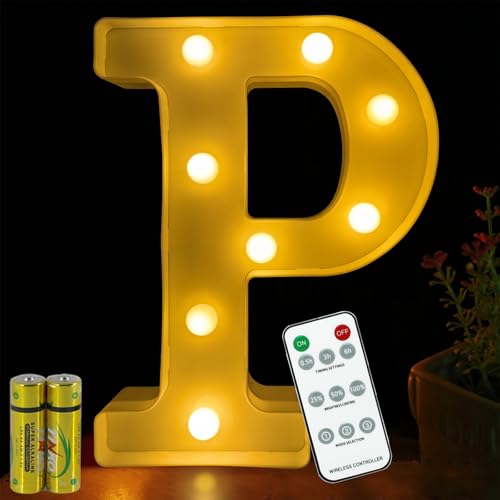 Buchstaben Lichter HONPHIER® Buchstabe Lampe Fernbedienung Alphabet Lampe LED Brief Beleuchtung Buchstabe Licht Beleuchtete Buchstaben Nachtlichter Dekoration für Geburtstag Party Hochzeit (P) von HONPHIER