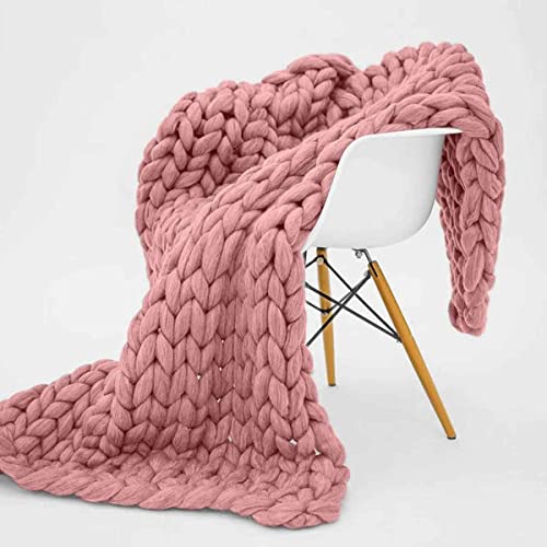 HOOJUEAN Grobstrick-Decke, Klobig,Grobstrick Wolldecke Strickdecke Tagesdecke Überwurf Decke, handgefertigt, für Bett und Sofa, Supergroß(Size:200×200cm,Color:Pink 2) von HOOJUEAN