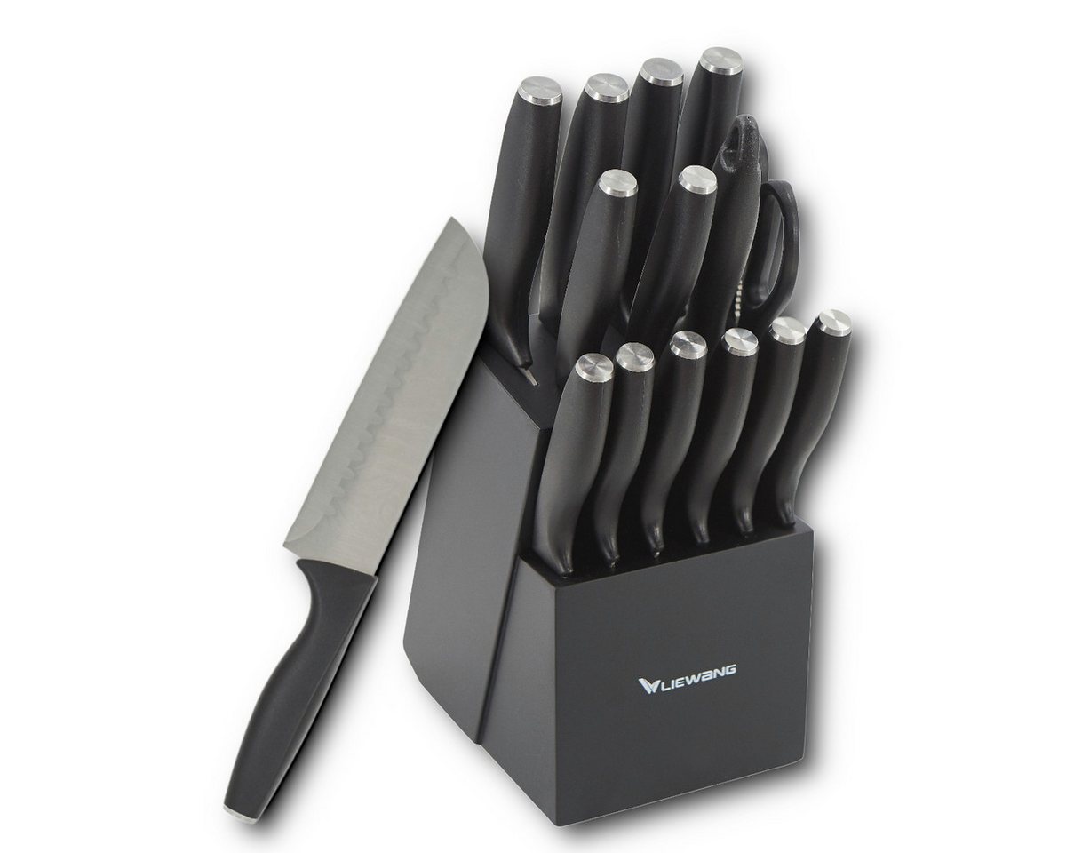 HOOZ Messer-Set 15-teilig mit Messerblock, 13 scharfe Küchenmesser + Schere, Wetzstahl (Set, 15-tlg., Kochmesser für Fleisch Fisch Gemüse Obst), Perfekt für die erste Wohnung von HOOZ