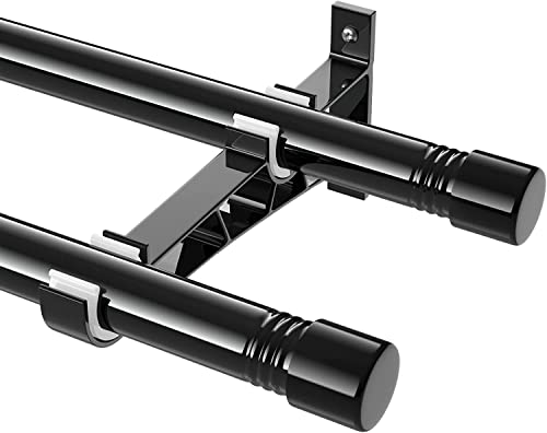 Gardinenstangen Innenlauf 2-Läufig aus Edelstahl, 76-198cm Gardinenstangen Verstellbare mit Kappenknäufen und Halterungen - Dekorative Fenster für Wohnzimmer Schlafzimmer Fenster/Schwarz von Horse Secret