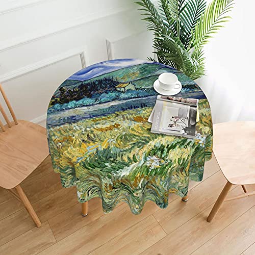 HOSTECCO Runde Tischdecke 60 Zoll Personalisierte Tischdecke für runde Tische Leinentischdecke Van Gogh Malerei Berglandschaft Hinter Saint-Paul Krankenhaus 152 CM Durchmesser von HOSTECCO