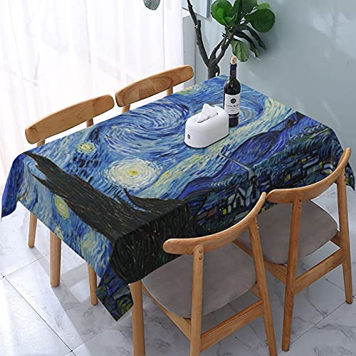 Rechteckige Tischdecke Van Gogh Sternennacht Malerei Polyester Tischdecke für rechteckige Tische Bauernhaus Tischdecke 137 x 183 cm von HOSTECCO