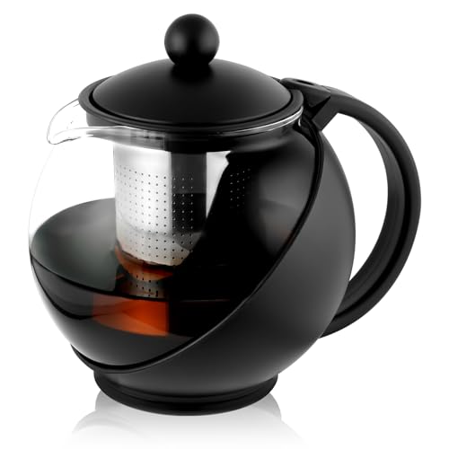 HOTUT Round Tea Pot,750ml Teekanne aus Glas,Borosilikat Glas Teebereiter mit Abnehmbare Edelstahl Sieb und Glas-Deckel,Hitzebeständig Glaskanne,zur Zubereitung von Losen Tees, Blumentee, Tropffrei HOTUT Round Tea Pot,750ml Teekanne aus Glas,Borosilikat Glas Teebereiter mit Abnehmbare Edelstahl Sieb und Glas-Deckel,Hitzebeständig Glaskanne,zur Zubereitung von Losen Tees, Blumentee, Tropffrei von HOTUT