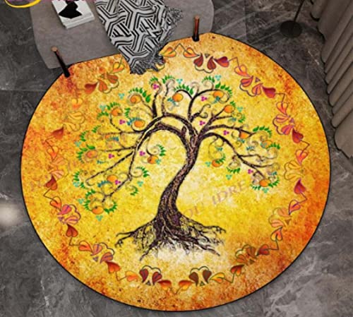 HOWENG Runde Yoga Meditation Teppich mit Chakra Blume des Lebens Bereich Teppiche für Yggdrasil Reiki Mandala Fußmatten 180cm von HOWENG