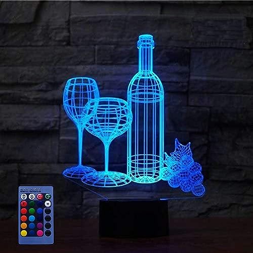 3D Rotwein Weingläser Lampe USB-Kabel Fernbedienung 7/16 Farben Amazing Optical Illusion 3D wachsen LED Lampe Formen Kinder Schlafzimmer Nacht Licht für Kinder Schlafzimmer Geburtstagsgeschenke von HPBN8 Ltd