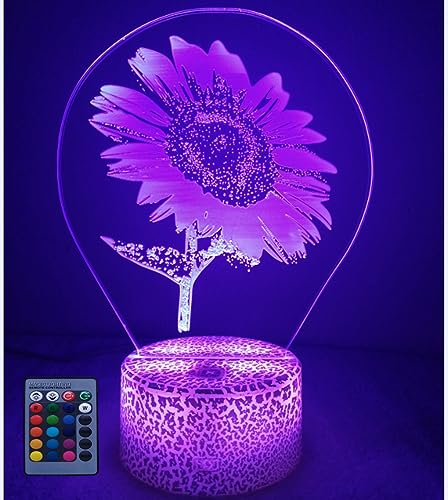 3D Sonnenblumen Lampe USB Power Fernbedienung 7/16 Farben Amazing Optical Illusion 3D LED Lampe Formen Kinder Schlafzimmer Geburtstag Weihnachten Geschenke Nacht Licht von HPBN8 Ltd