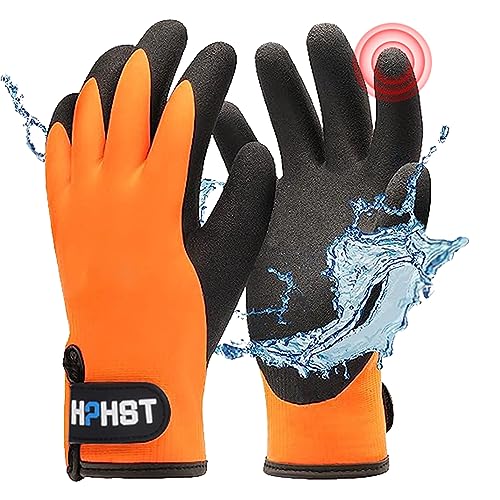 HPHST Arbeitshandschuhe Winter Wasserdicht Thermo Warme Winterhandschuh Montagehandschuhe Grip Winterarbeitshandschuhe Arbeit Doppelbeschichte Nylon Isolierte Handschuhe (Orange, M) von HPHST