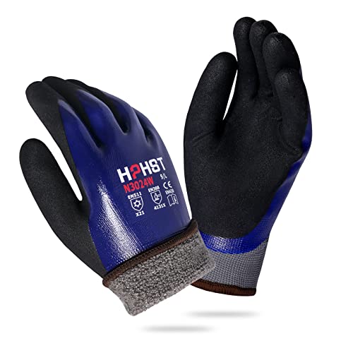 HPHST Arbeitshandschuhe Winter Wasserdicht Thermo Warme Winterhandschuh Montagehandschuhe Grip Winterarbeitshandschuhe Arbeit Doppelbeschichte Nylon Isolierte Handschuhe (Small) von HPHST