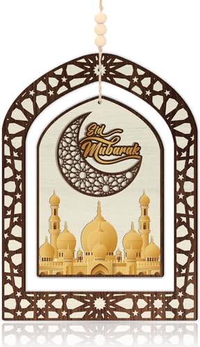 HPNIUB Eid Mubarak Tür Zeichen, Ramadan Zeichen Dekor, Ramadan Wand Kunst Mond und Sterne Dekorationen, Bogen Form Ramadan Mubarak Partei Wand Hänger für islamische muslimische Home Decor von HPNIUB