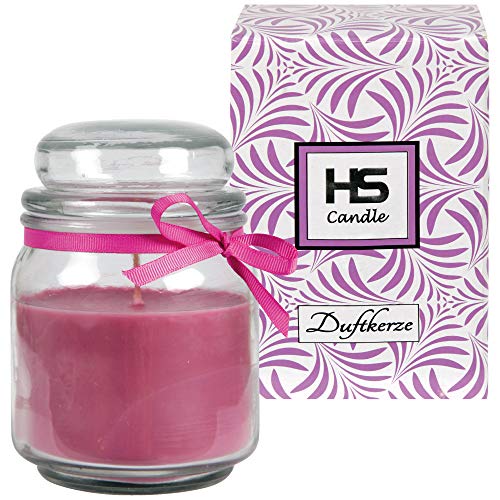 HS Candle Duftkerze Lavendel im Glas, Kerze 13cm x Ø9cm in Geschenkbox, 300gr. Wachs - Brenndauer ca. 50-60 Stunden, Duft Kerze BonBon Glas mit Deckel von HS Candle