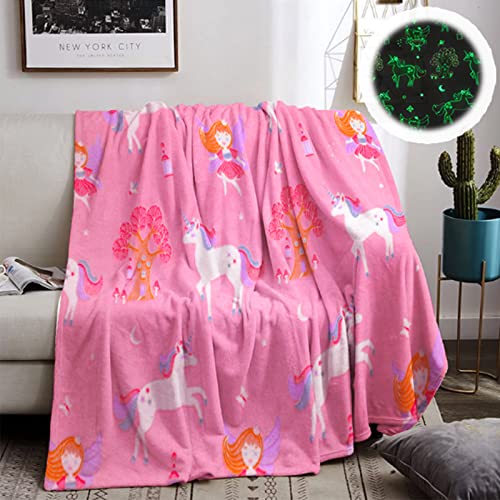 Kuscheldecke Kinder,Einhorn Decke Kuscheldecke Leuchtet im Dunkeln, Einhorn Geschenke für mädchen Super Weiche und Warme Decke, Bett Sofa Flauschige Einhorn Decke Rosa(Einhorn-05, 130x150 cm) von HSGLGNA