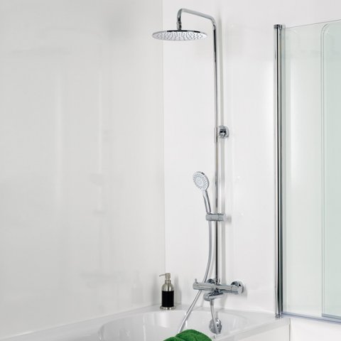 HSK Shower-Set Modell RS 200 mit Thermostat für Badewanne, 1006700, Ausführung: mit Kopfbrause rund, super-flach, Ø250 mm, Höhe 2 mm von HSK