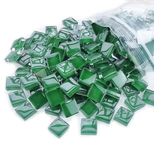 HSTWODE Glasmosaikfliesen Mosaiksteine,Grüne Serie Bulk-Quadrat Glassteine Glasfliesen, 450 g, 1 x 1 cm für Basteln, Haus Deko (Grün 5) von HSTWODE