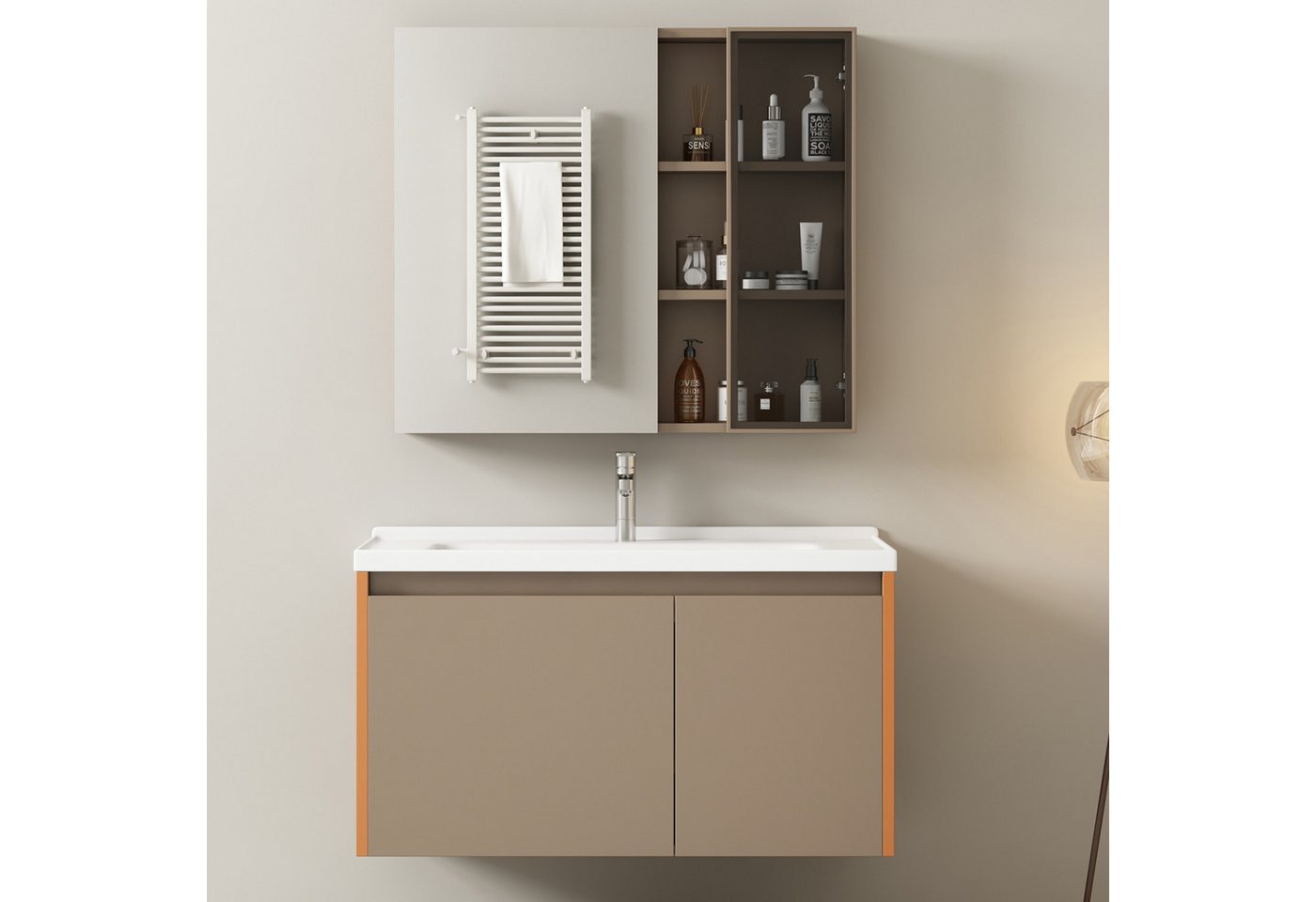 HT Badezimmerspiegelschrank Badezimmer Badmöbel Set, Waschbeckenunterschrank hängend von HT
