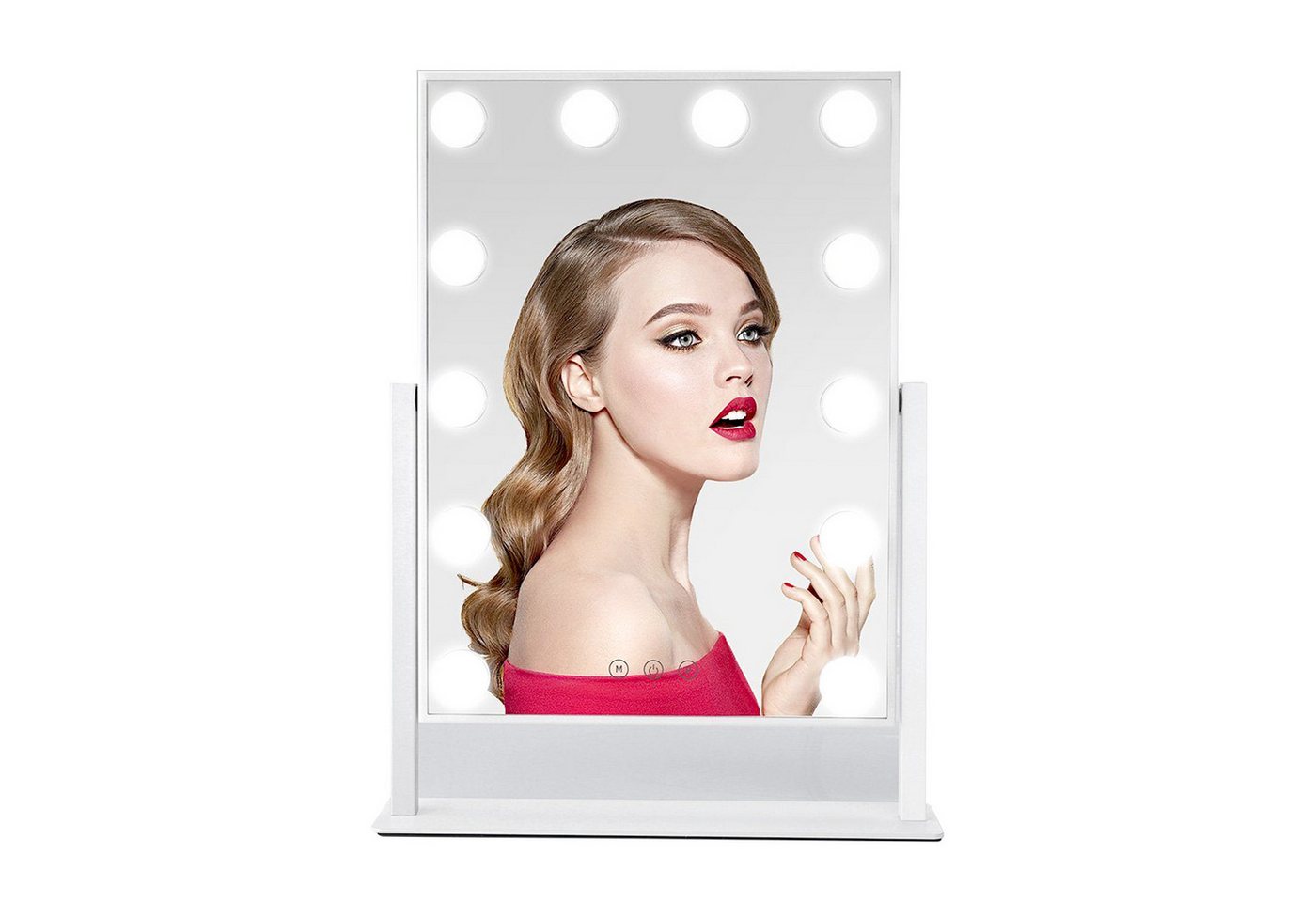 HT Kosmetikspiegel 35,5 x 47cm (Schminkspiegel mit 12 LED Beleuchtung Stehspiegel für Badzimmer), Schminktisch,360° drehbar, Touch Steuerung,Weiß von HT