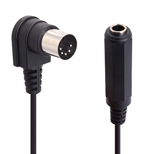 HTGuoji DIN 5-polig auf 6,35 mm Kabel, 90 Grad rechtwinklig MIDI-Stecker auf 6,35 mm (1/4") Buchse TRS Stereo-Audio-Adapterkabel für Lautsprecher, Verstärker, Musikmischer, MIDI-Keyboard (30 cm) von HTGuoji